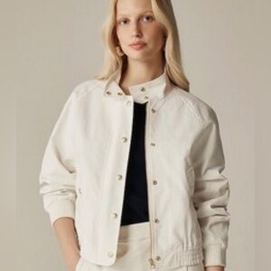 J. Crew Cream Linen Blend Bomber Jacket with Gold Buttons size S